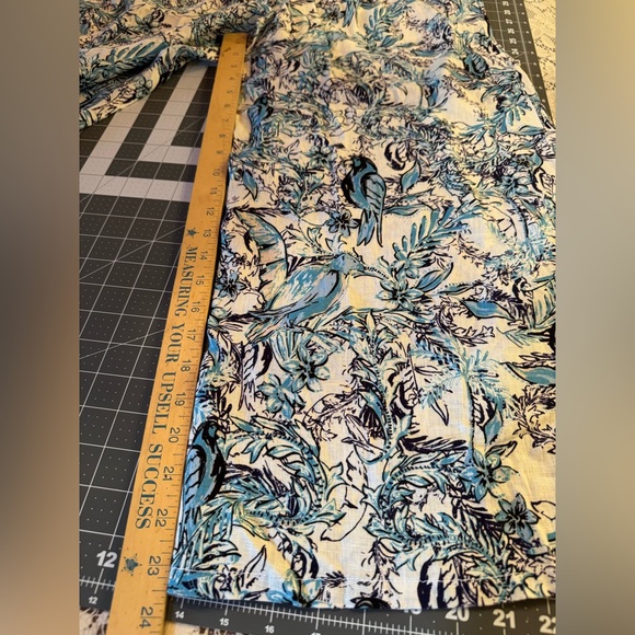 Tahari Linen Cropped Wide Leg Pants in Blue Bird Print Size Medium M - Picture 6 of 7